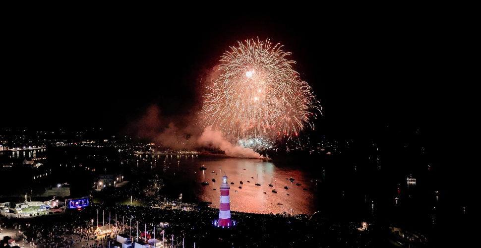 Fireworks and a lighthouse